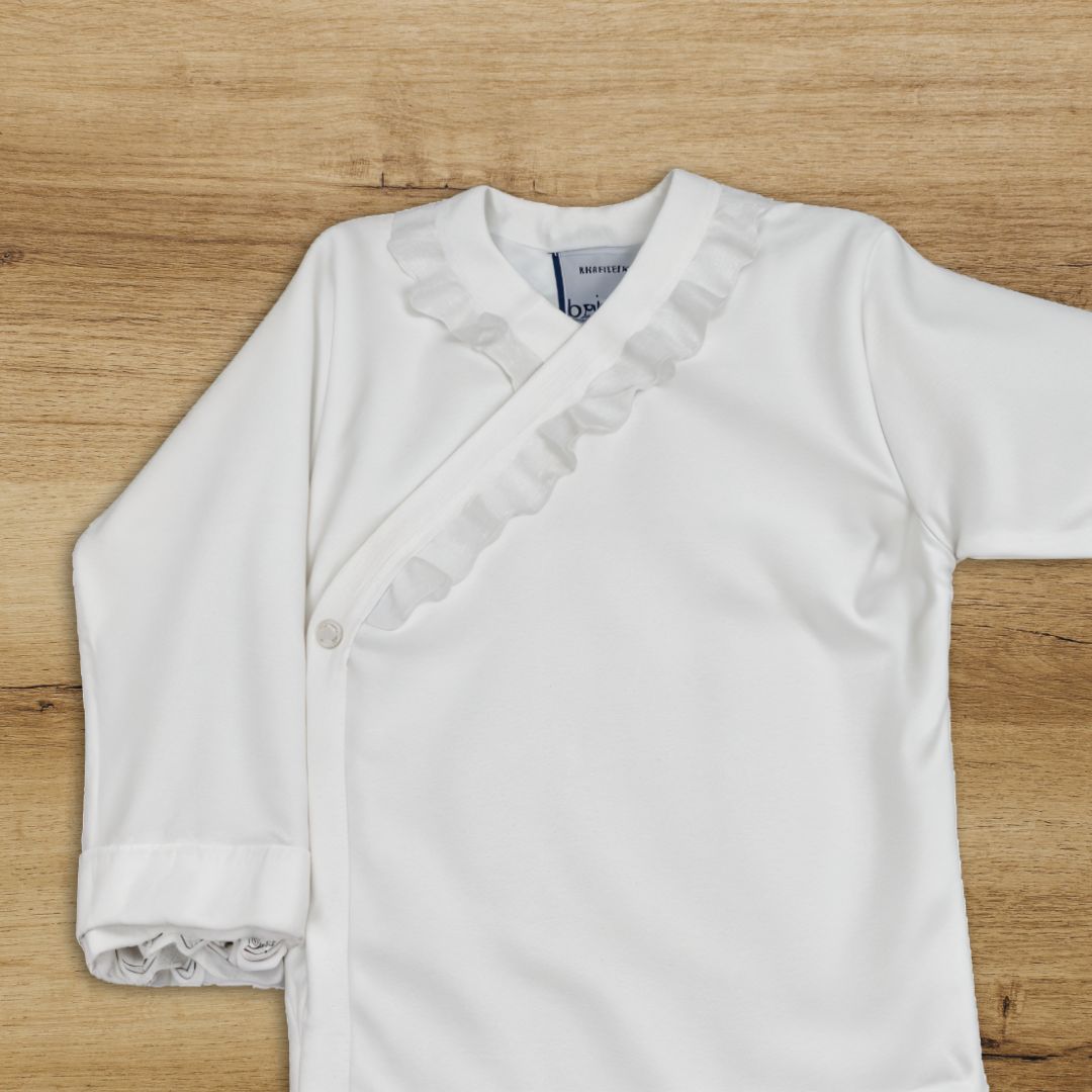 Body cruzado beige y blanco ideal bautizo. - Imagen 3