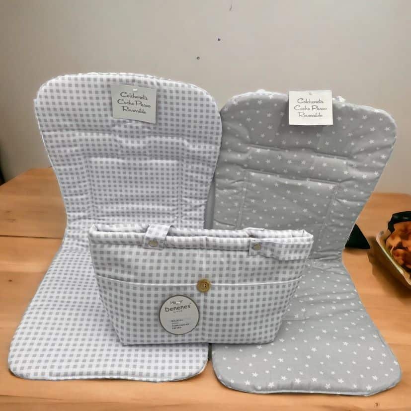Conjunto bolso y colchoneta silla paseo reversible Marca Denene. - Imagen 3