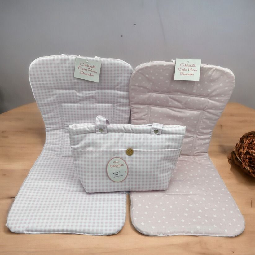 Conjunto bolso y colchoneta silla paseo reversible Marca Denene. - Imagen 2