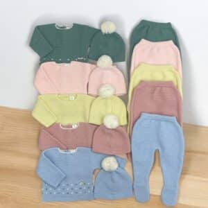 Conjunto lana polaina gorro pompón jersey topo M/5025.