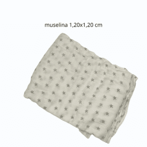 Muselina estampado estrella bambú 100% medida 1,20x1,20 cm.