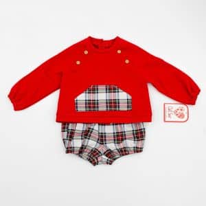Conjunto rojo cuadros niño. Marca del sur