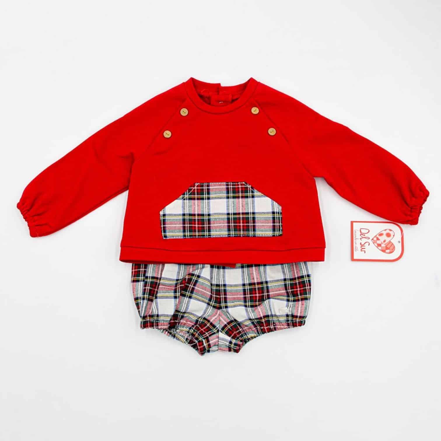 Conjunto rojo cuadros niño. Marca del sur