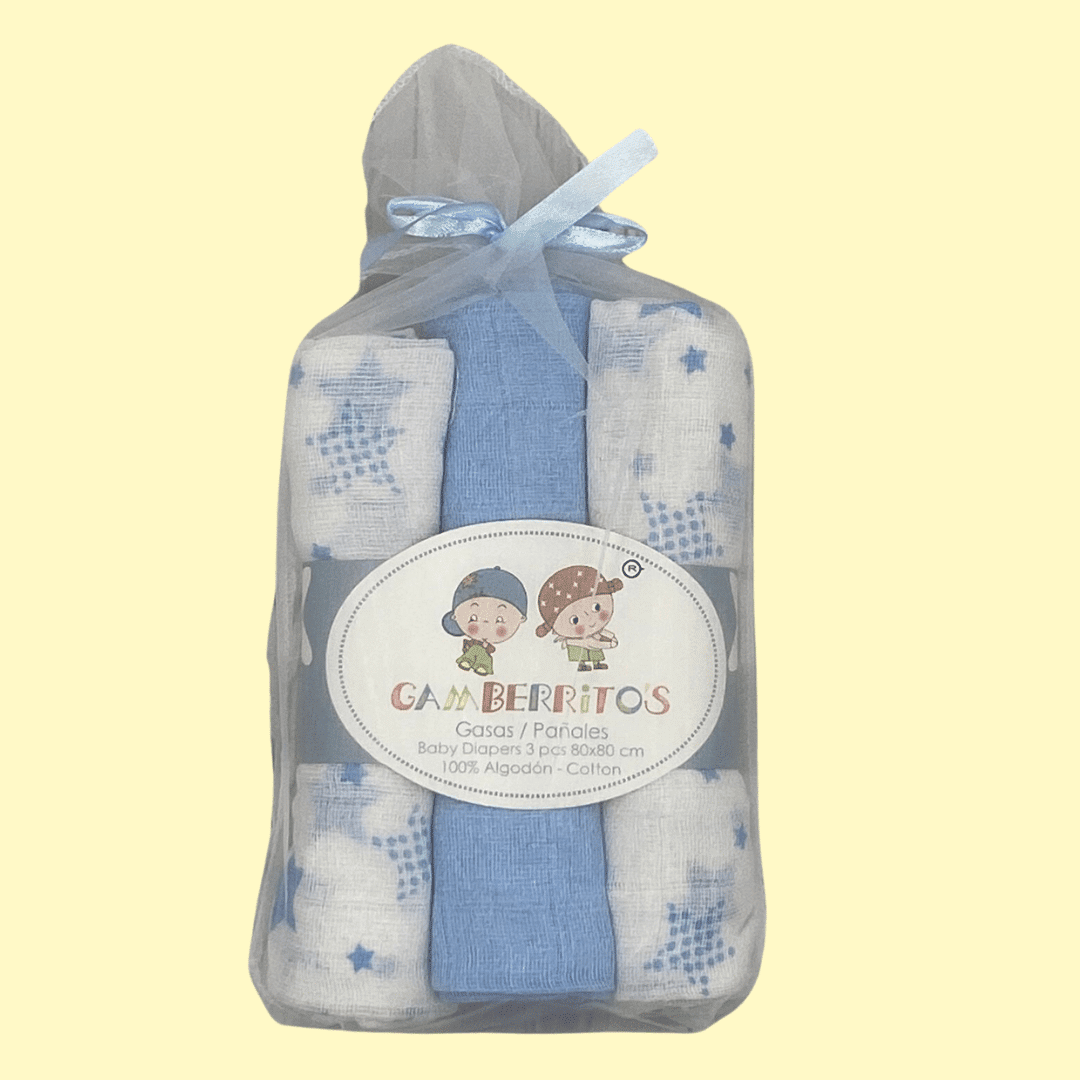 Pack de tres gasas algodón 100% 80x80 cm Marca Gamberritos. - Imagen 3