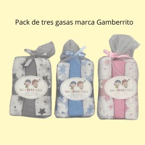 Pack de tres gasas algodón 100% 80x80 cm Marca Gamberritos.