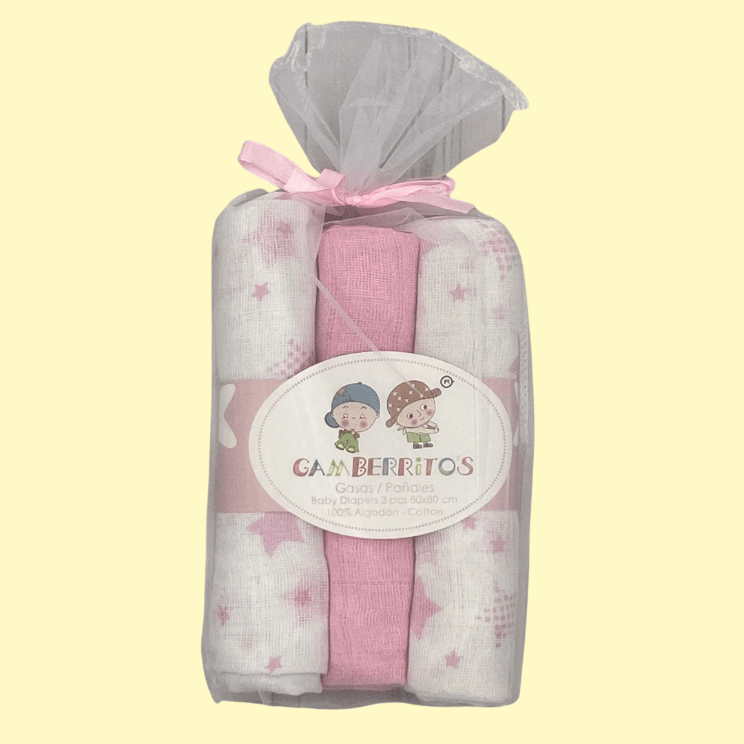 Pack de tres gasas algodón 100% 80x80 cm Marca Gamberritos. - Imagen 2
