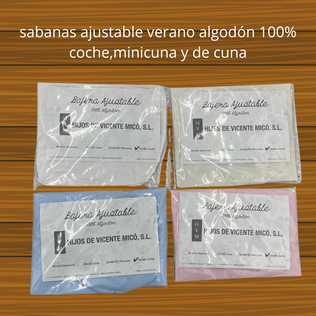Sábana ajustable coche, minicuna, cuna tela verano algodón 100%