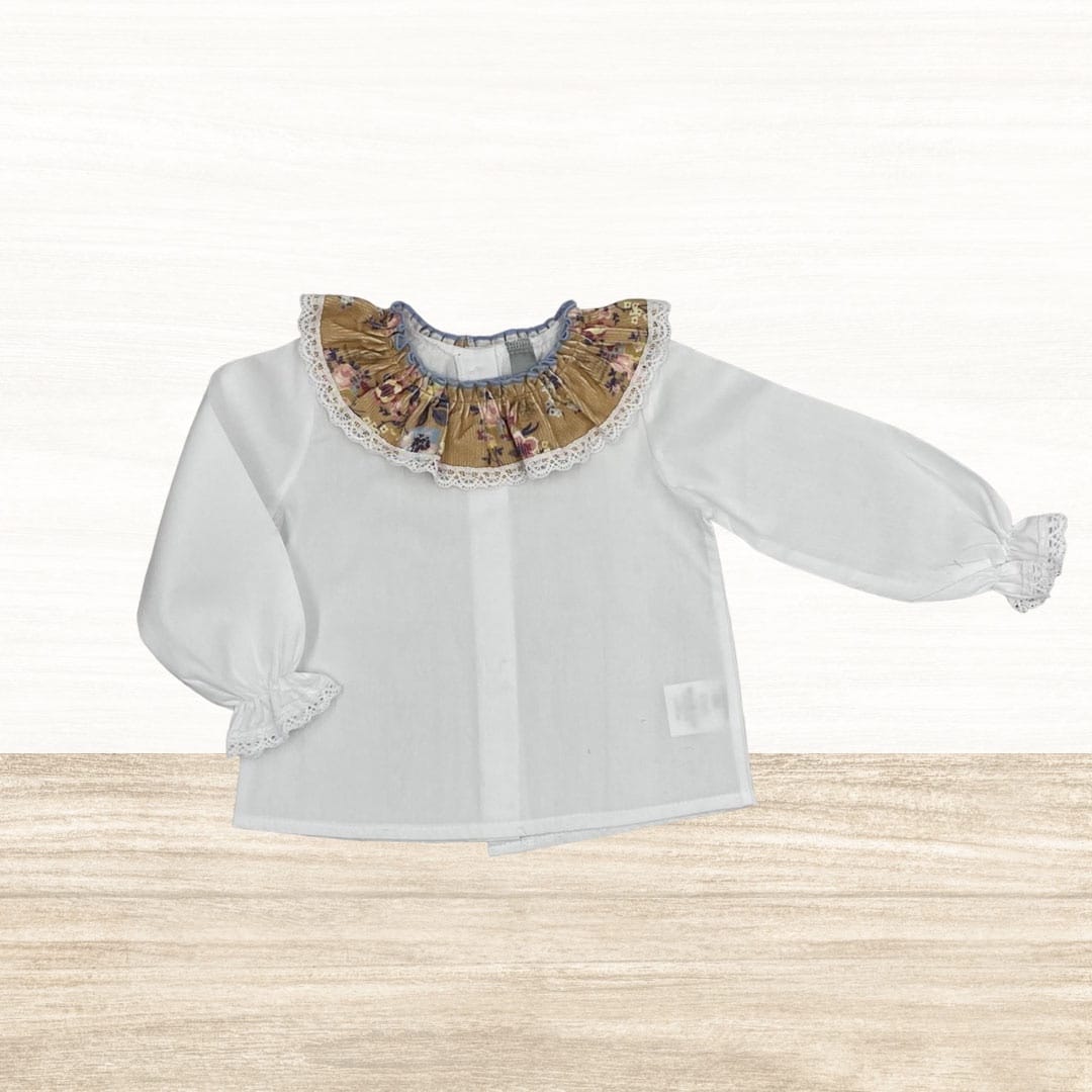 Camisa blanca cuello volante cubre pañal estampado - Imagen 2