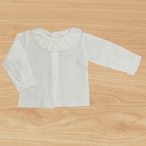 Camisa villela blanco roto cuello volante.