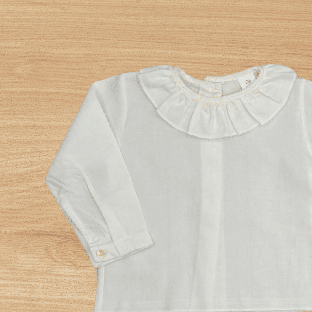 Camisa villela blanco roto cuello volante. - Imagen 2