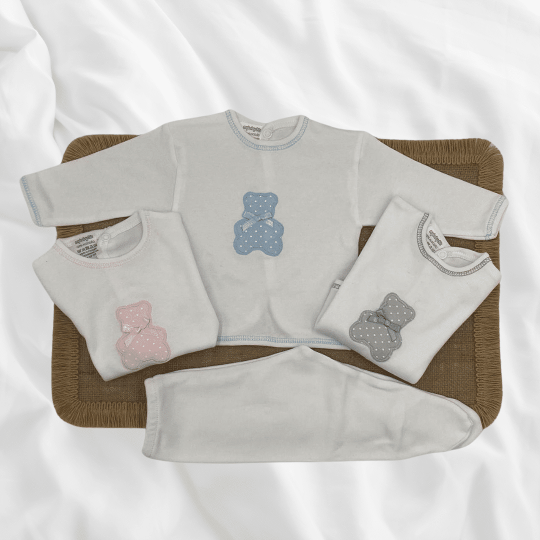 Conjunto polaina algodón 100% oso primera puesta.