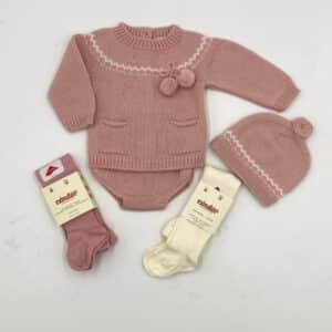 Conjunto lana cubre pañal capota pompón RF/28349