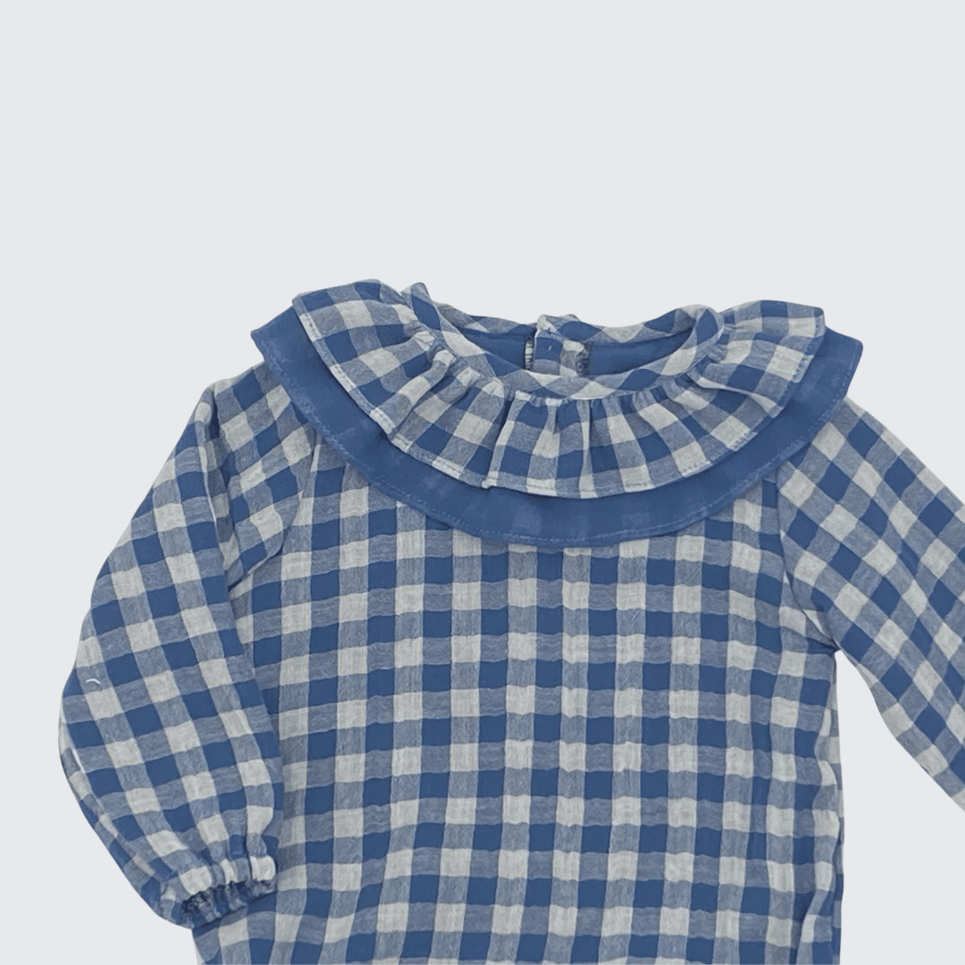 Pelele vichy azafata manga larga cuello volante doble RF/34 - Imagen 2