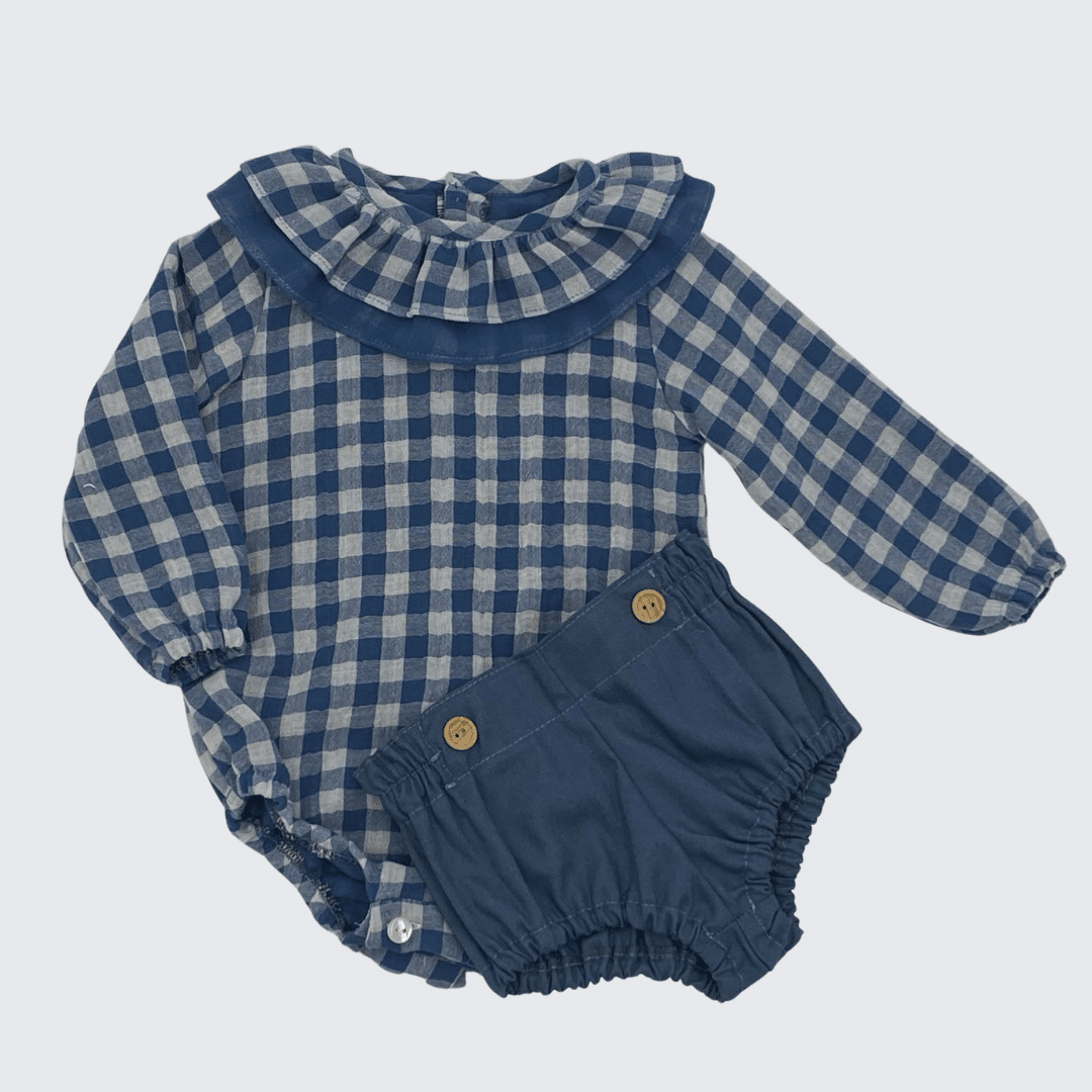 Pelele vichy azafata manga larga cuello volante doble RF/34 - Imagen 3