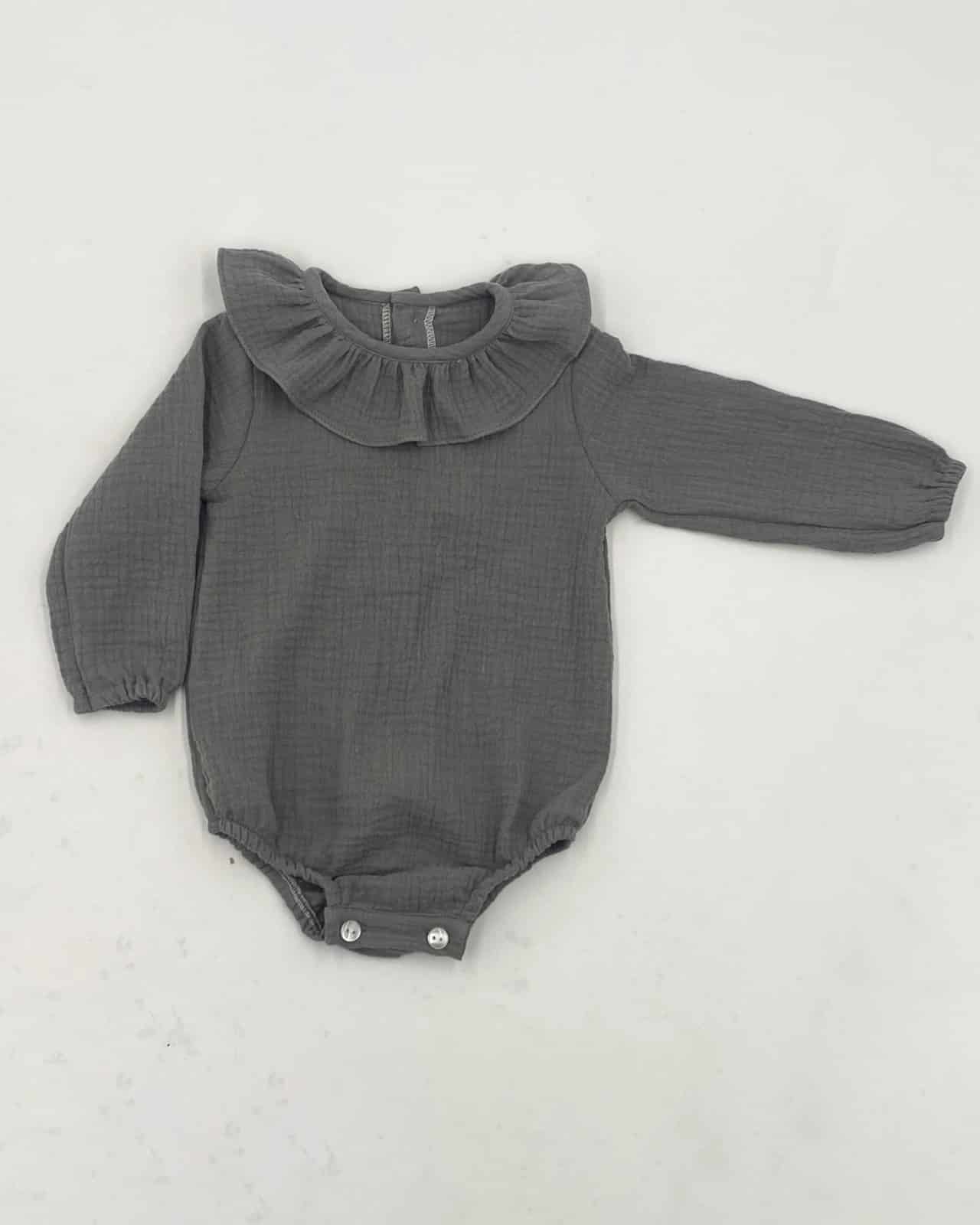 Pelele bambula cuello volante gris MASAN BEBÉ - Imagen 3
