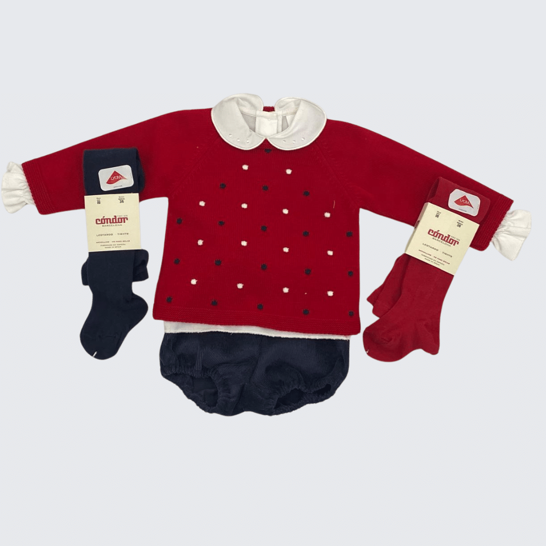 Conjunto jersey lana cubre pañal y camisa cuello bebé