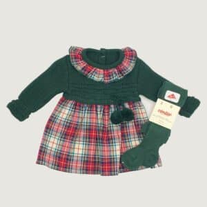 Vestido cuadro cuerpo y manga lana verde botella RF/7001
