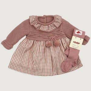 Vestido cuadro cuerpo y manga lana rosa palo RF/7001