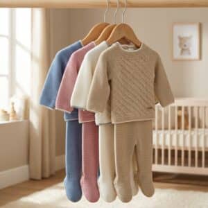 Conjunto lana bebé polaina jersey y capota RF/9002
