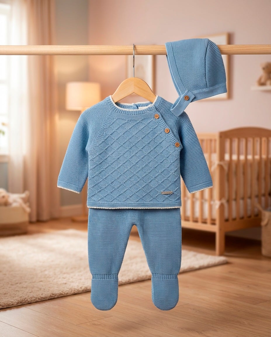Conjunto lana bebé polaina jersey y capota RF/9002 - Imagen 3