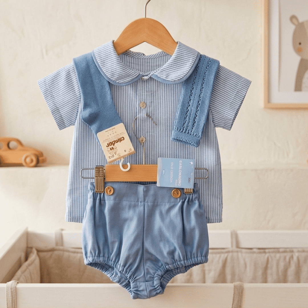 Cubre pañal camisa raya azulado M/corta MASAN BEBÉ - Imagen 2
