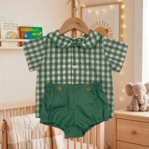 Cubre pañal camisa vichy verde M/corta MASAN BEBÉ