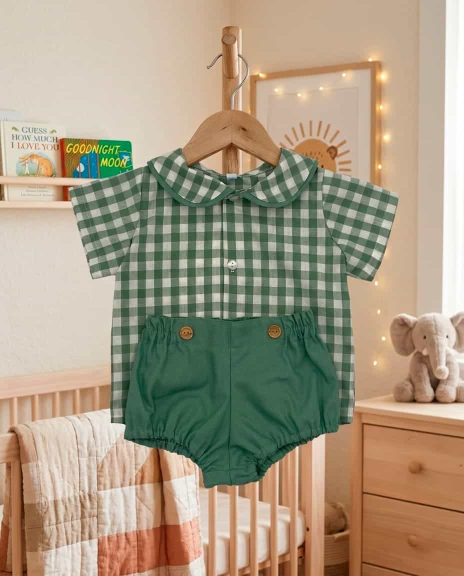 Cubre pañal camisa vichy verde M/corta MASAN BEBÉ