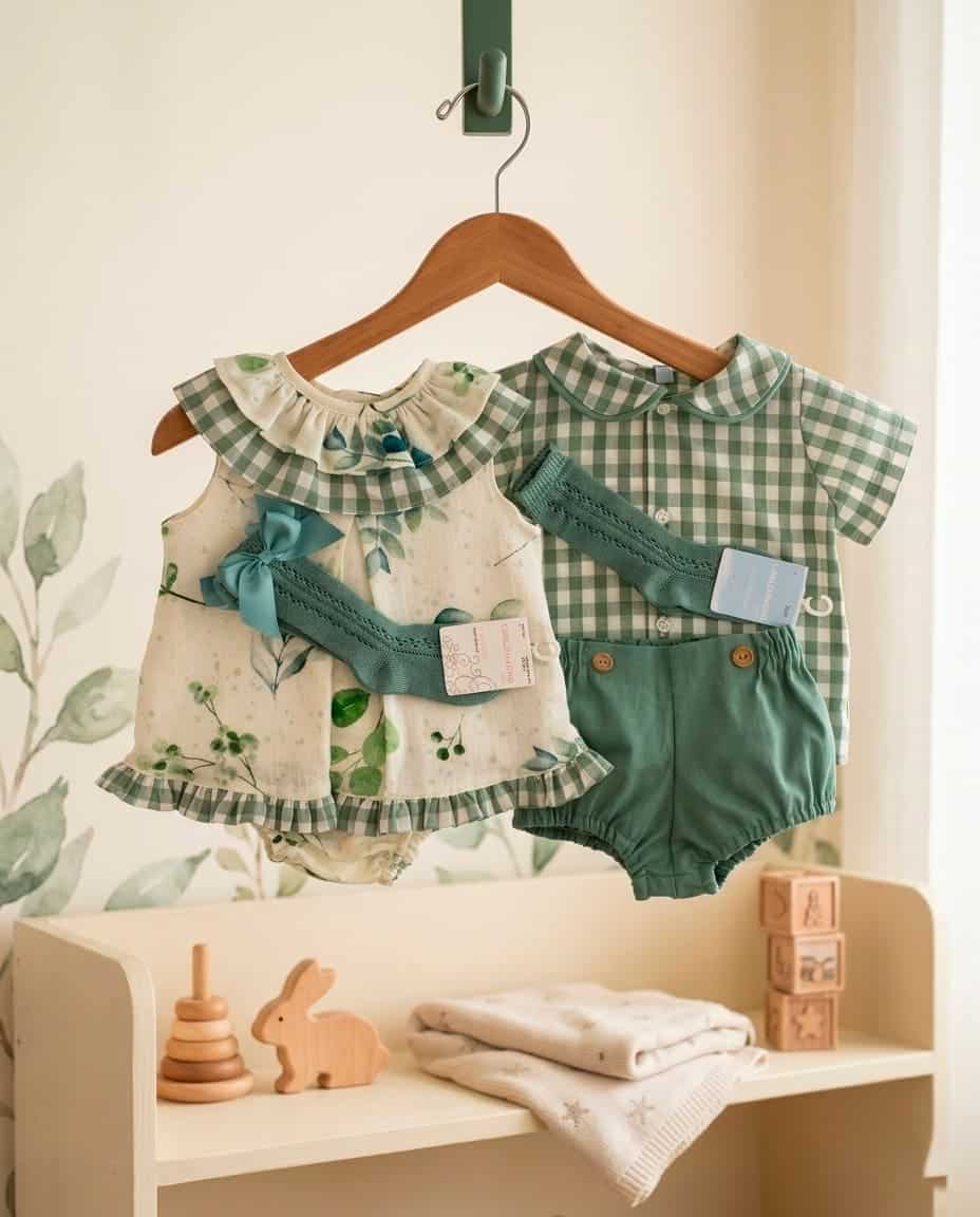 Cubre pañal camisa vichy verde M/corta MASAN BEBÉ - Imagen 4