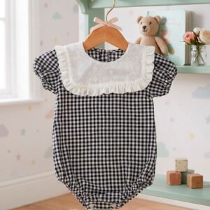 Pelele vichy negro cuello perforado M/Corta MASAN BEBÉ