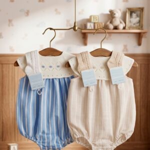 Pelele raya lino y azul combinado hilo RF/1311 - Lino, Talla 3 meses