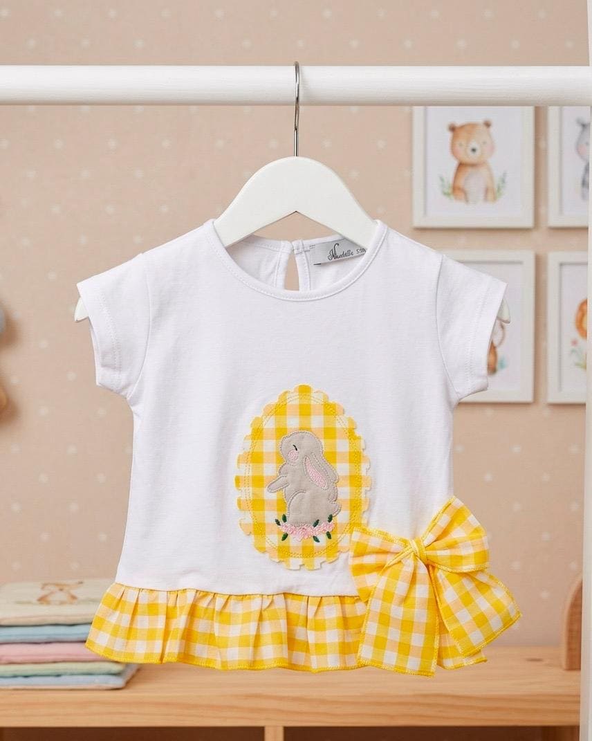 Conjunto camiseta conejo cubre pañal volante vichy amarillo - Imagen 4