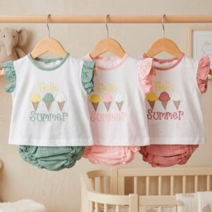 Conjunto algodón 100% helados RF/1503 - Blanco Verde, Talla 1 mes