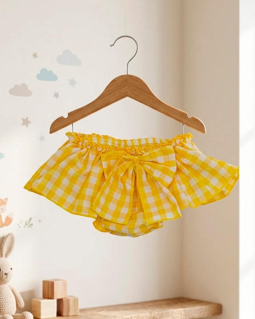 Conjunto camiseta conejo cubre pañal volante vichy amarillo - Imagen 3