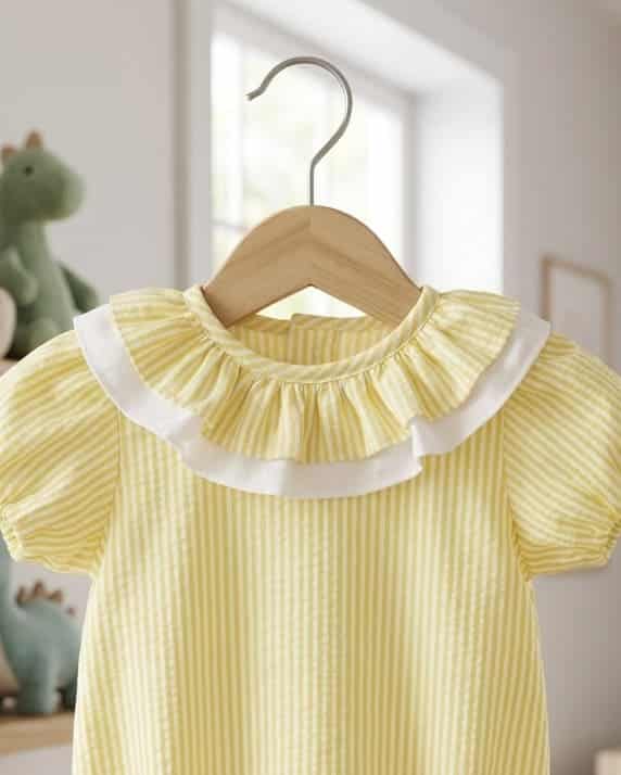 Pelele rayas amarillo cuello volante doble (MASAN BEBÉ) - Imagen 2