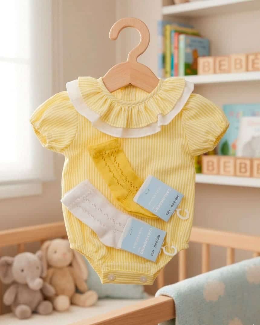 Pelele rayas amarillo cuello volante doble (MASAN BEBÉ) - Imagen 3