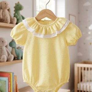 Pelele rayas amarillo cuello volante doble (MASAN BEBÉ)