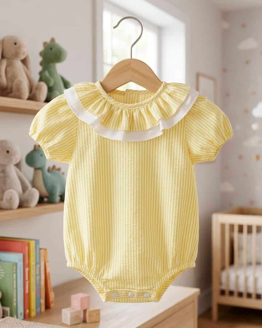 Pelele rayas amarillo cuello volante doble (MASAN BEBÉ)