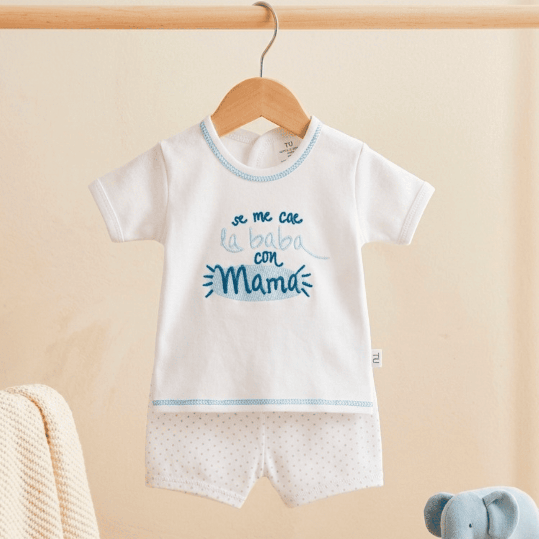 Pijama 0/1 mes frase se me cae la baba con mama algodón 100% - Imagen 4