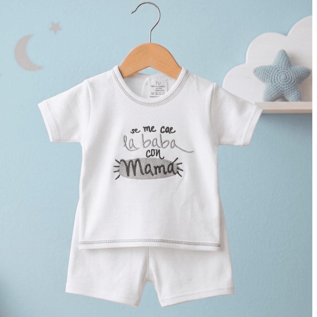 Pijama 0/1 mes frase se me cae la baba con mama algodón 100% - Imagen 2