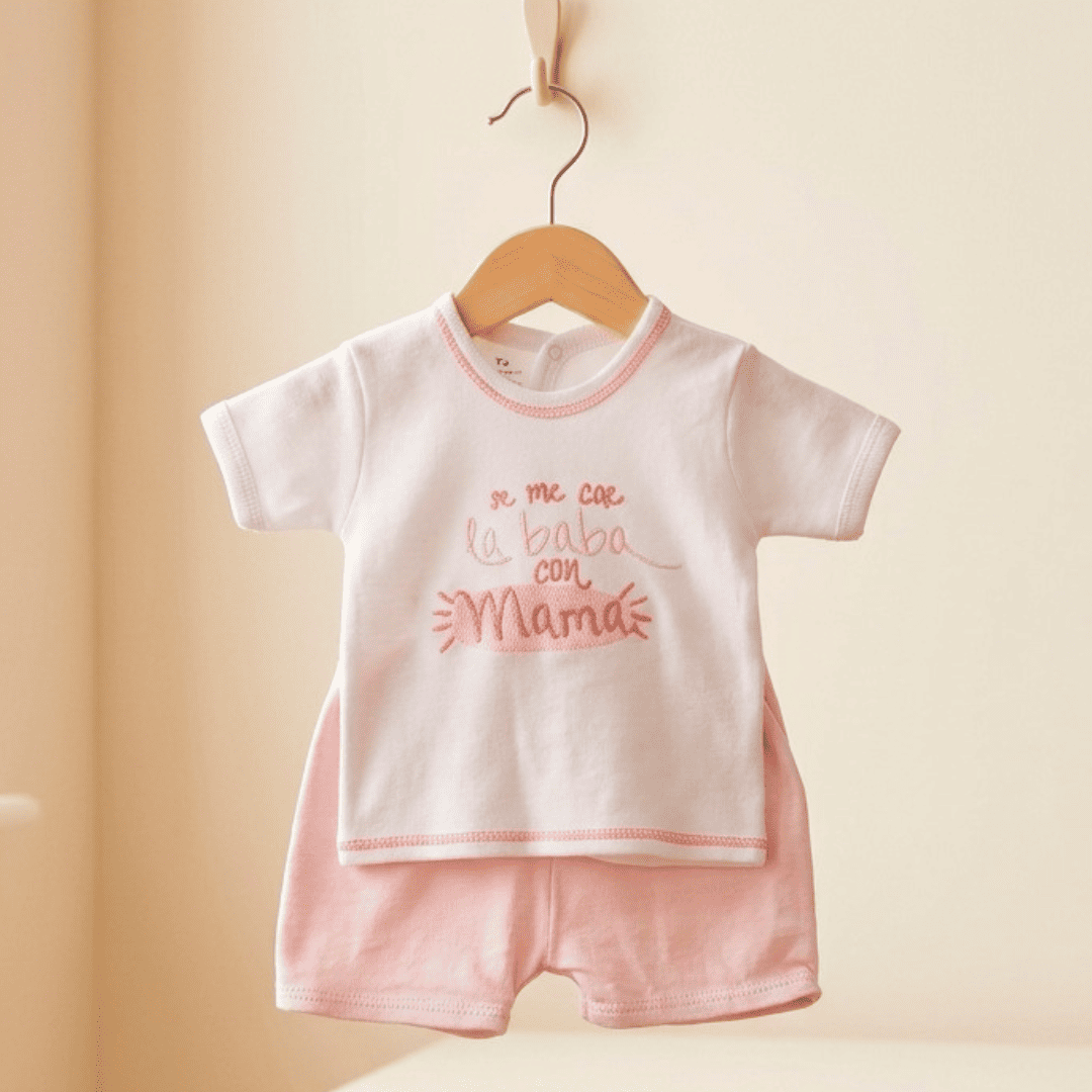 Pijama 0/1 mes frase se me cae la baba con mama algodón 100% - Imagen 3