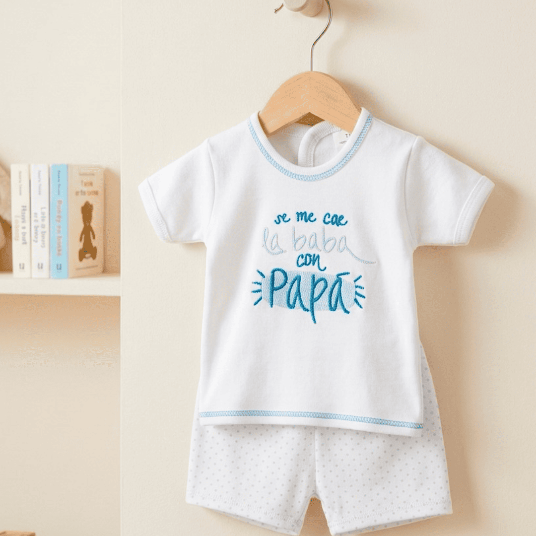 Pijama 0/1 mes frase se me cae la baba con papa algodón 100% - Imagen 2