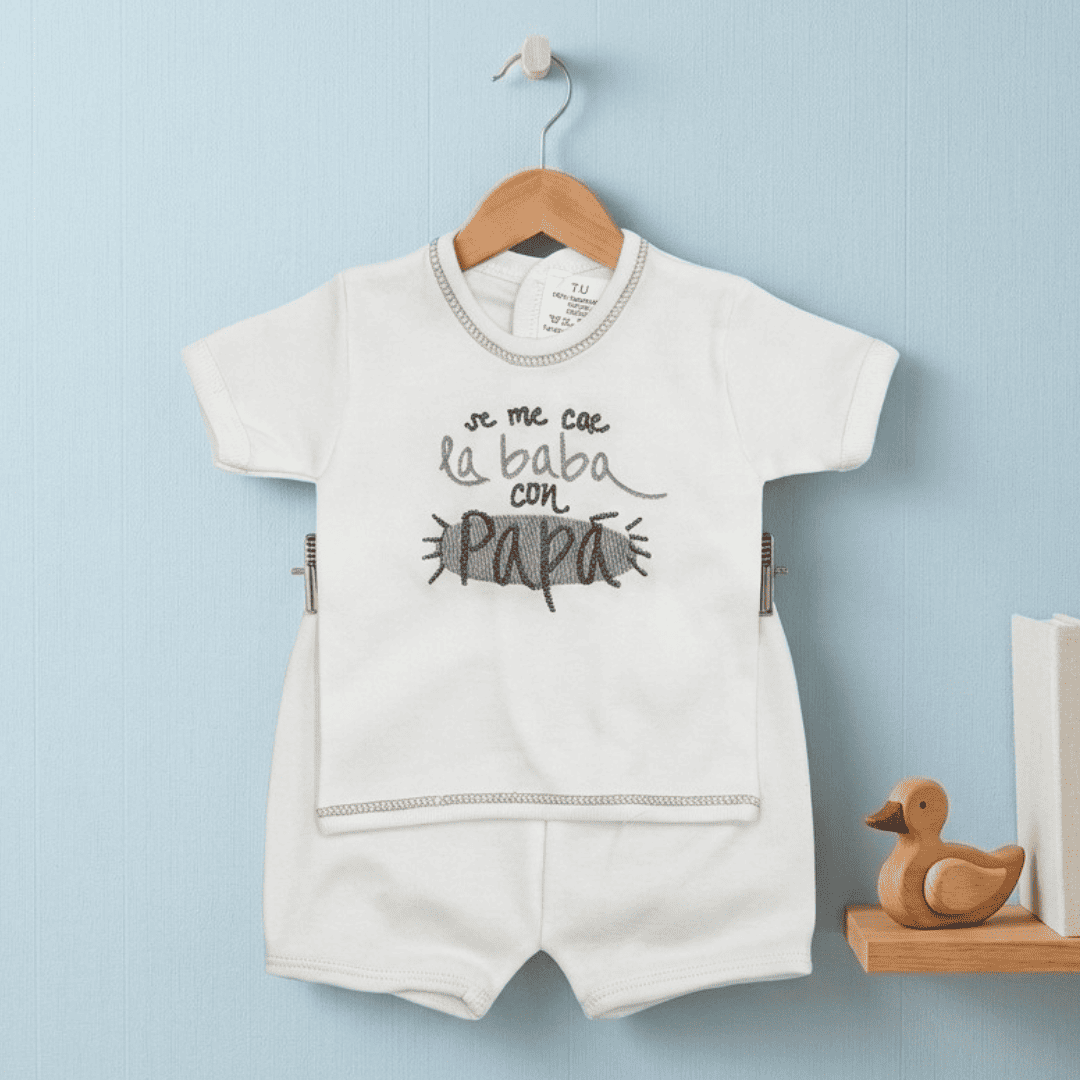 Pijama 0/1 mes frase se me cae la baba con papa algodón 100% - Imagen 3