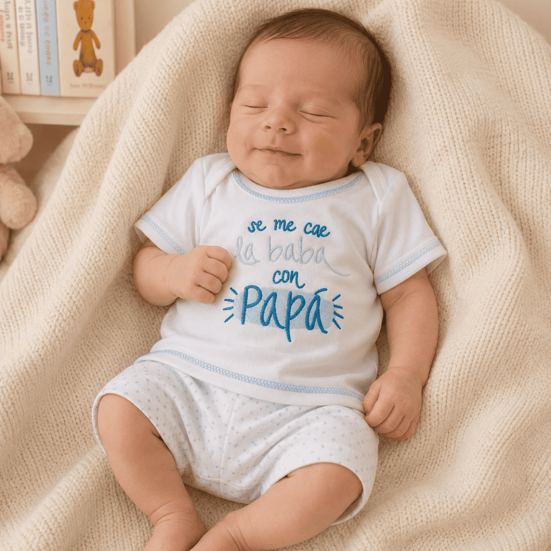 Pijama 0/1 mes frase se me cae la baba con papa algodón 100%