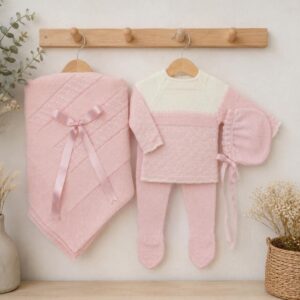 Conjunto lana 4 piezas toca-polaina-jersey y capota
