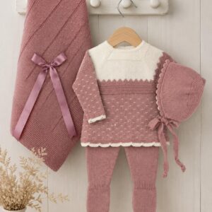 Conjunto lana 4 piezas toca-polaina-jersey y capota