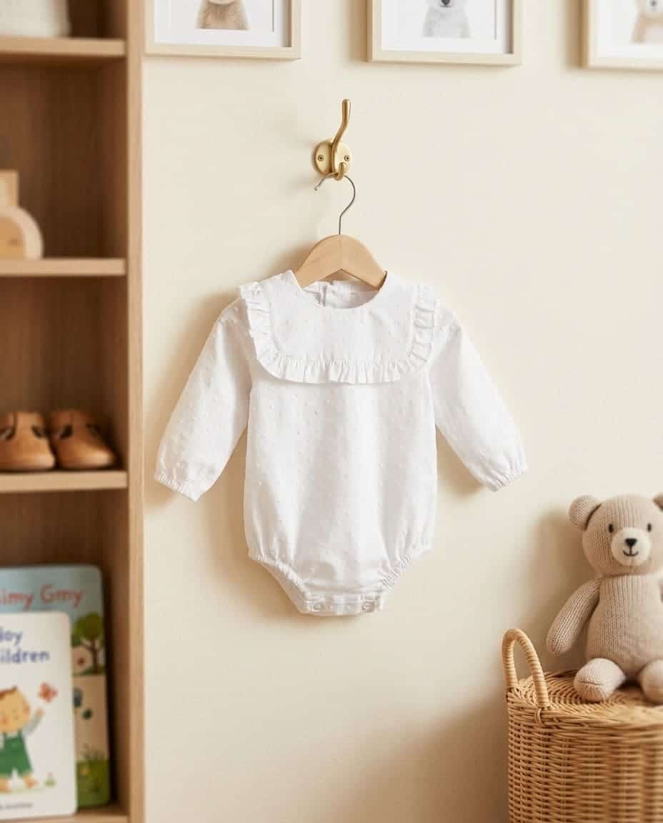 Pelele forrado plumeti Blanco cuello cuadrado MASAN BEBÉ - Imagen 3