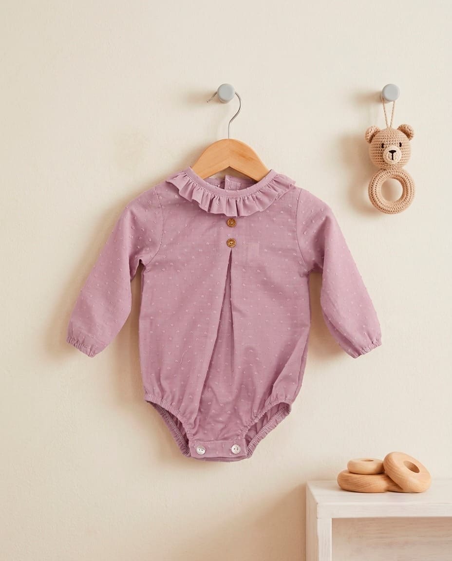 Pelele plumeti rosa empolvado M/larga MASAN BEBÉ - Imagen 2