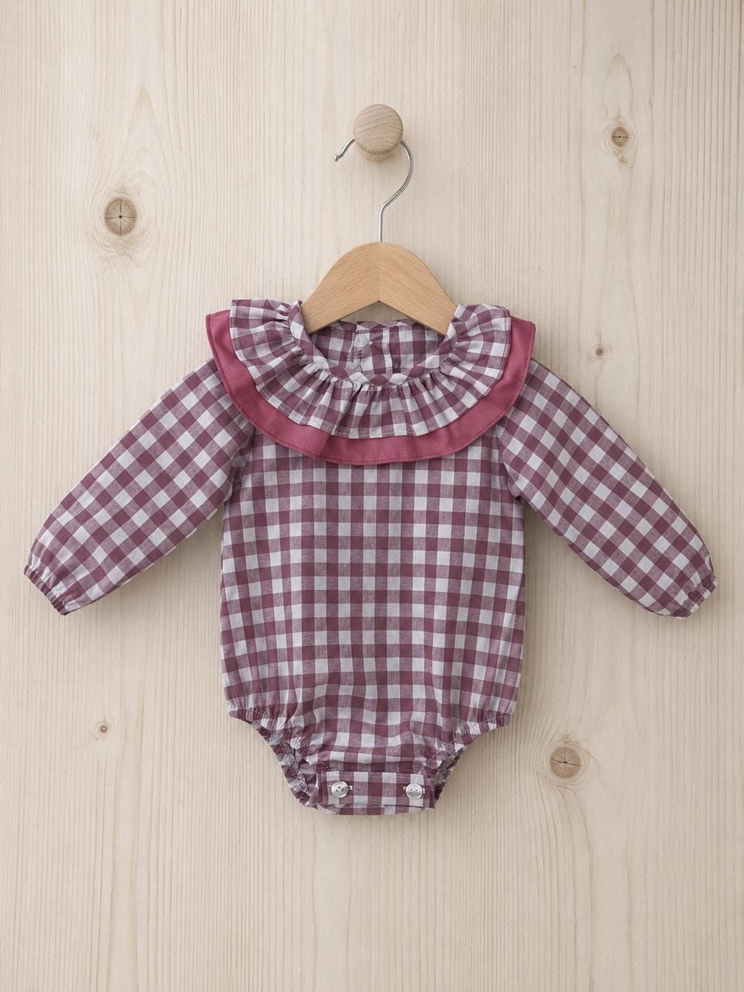Pelele vichy cuello doble azulado rosa palo MASAN BEBÉ - Imagen 3
