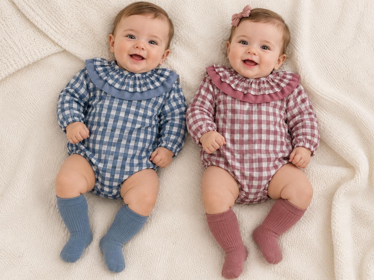Pelele vichy cuello doble azulado rosa palo MASAN BEBÉ - Imagen 4