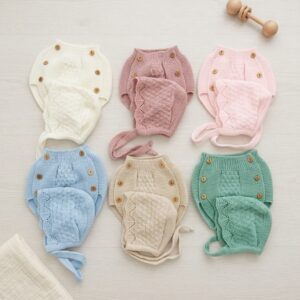 Conjunto lana cubre pañal + capota